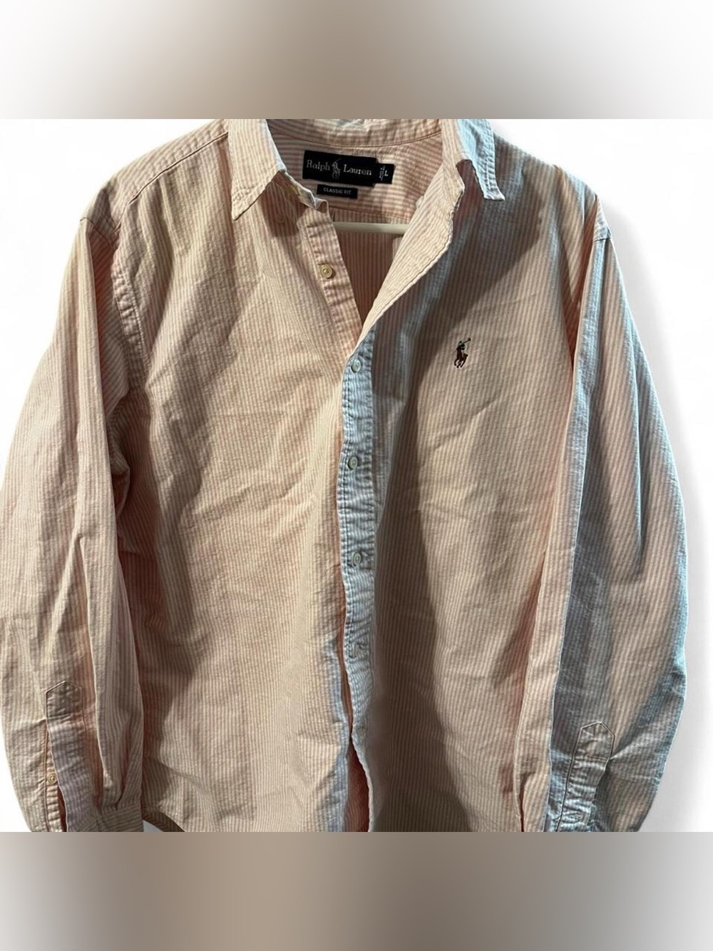 Vintage Ralph Lauren Pink and White Striped Button-Down Shirt